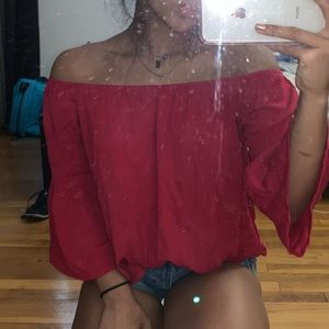 Red bell sleeve top